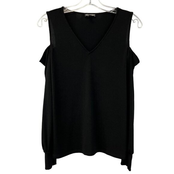 Express Womens Cold Shoulder Long Sleeve V-Neck Blouse Black XS - Picture 1 of 8